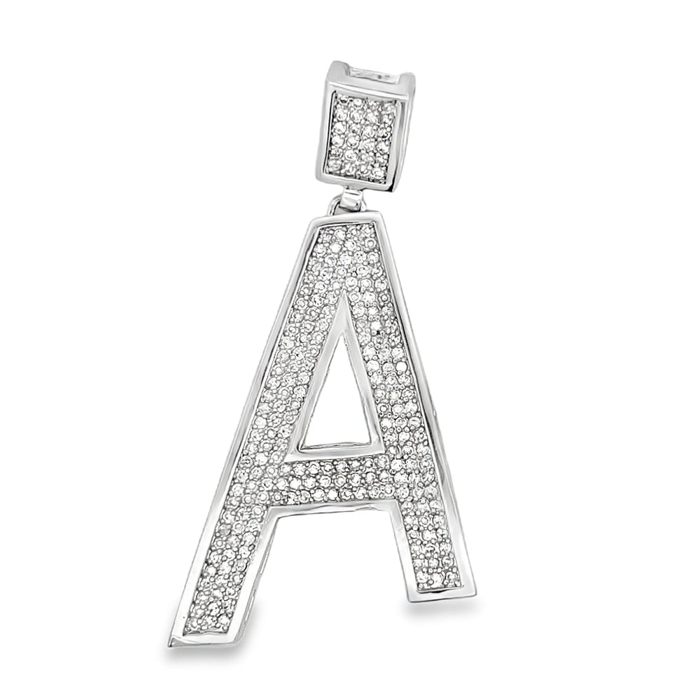 Medium Block Initial Letter White CZ Iced Out Pendant