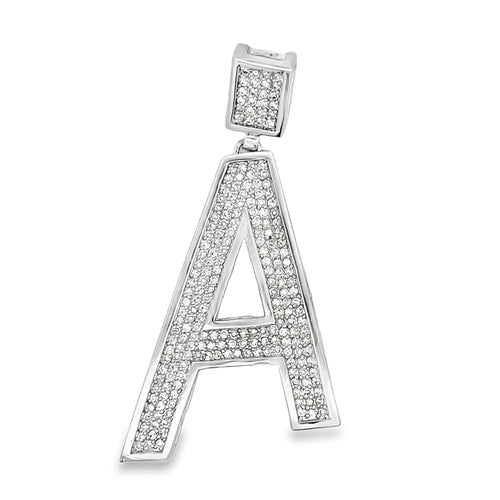 Medium Block Initial Letter White CZ Iced Out Pendant