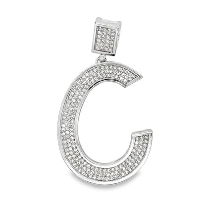 Medium Block Initial Letter White CZ Iced Out Pendant
