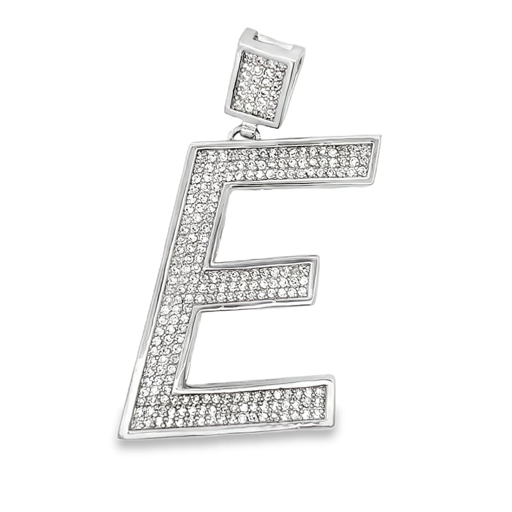 Medium Block Initial Letter White CZ Iced Out Pendant