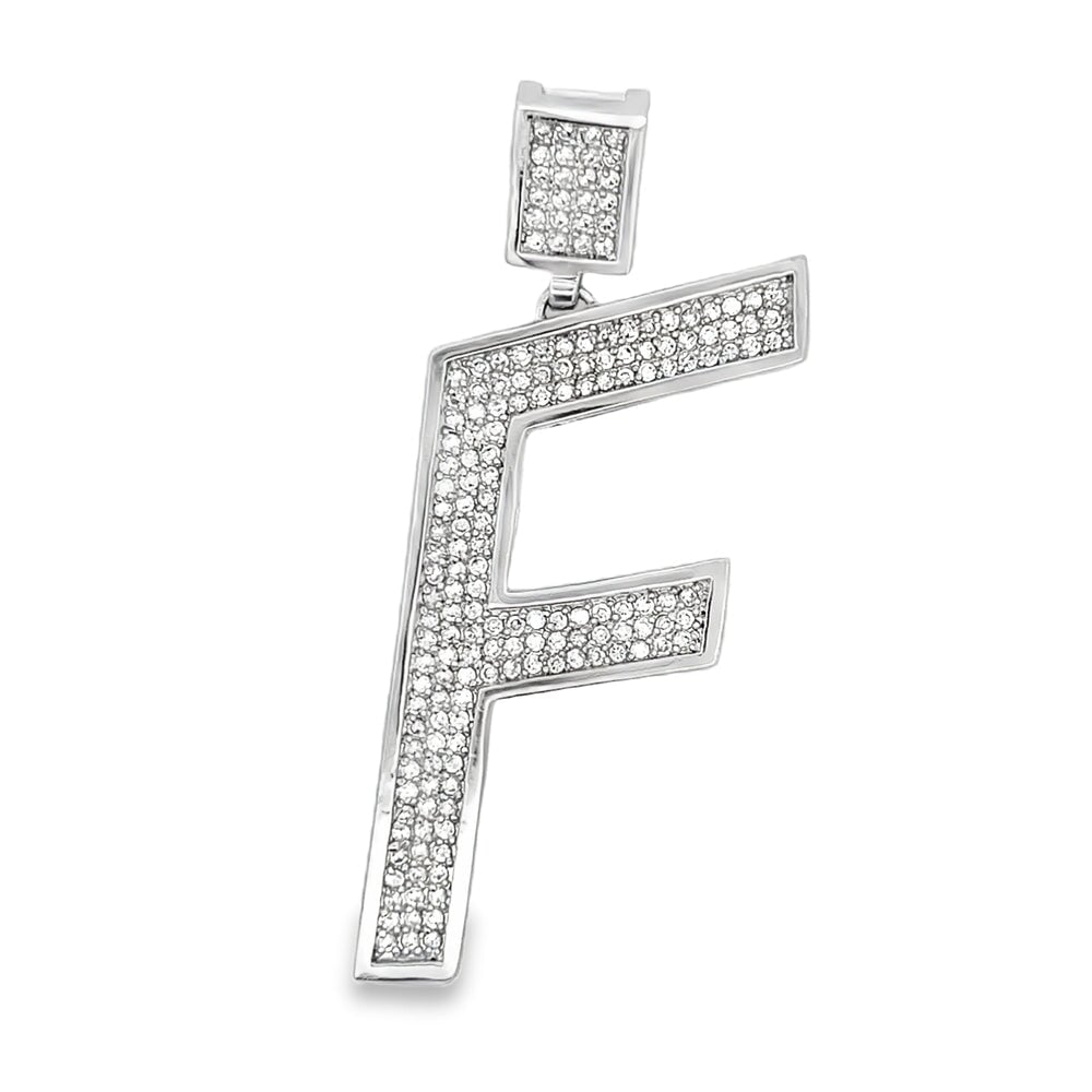 Medium Block Initial Letter White CZ Iced Out Pendant