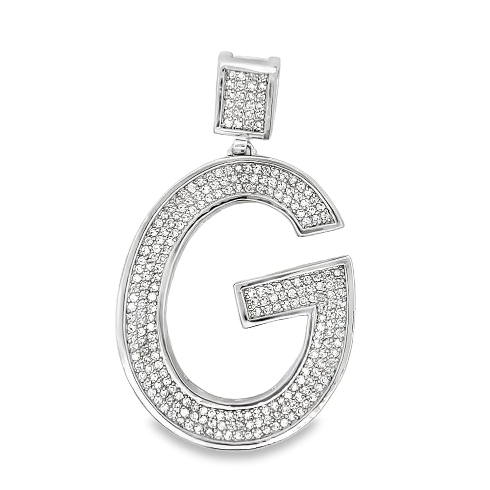 Medium Block Initial Letter White CZ Iced Out Pendant