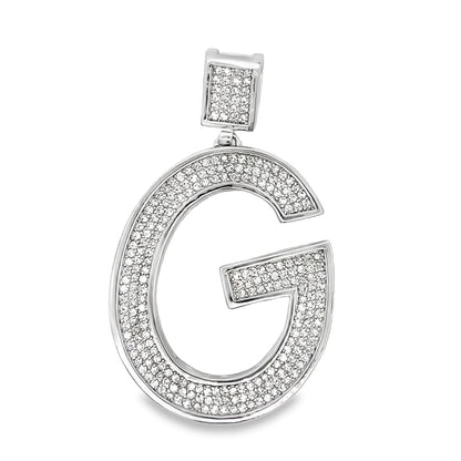 Medium Block Initial Letter White CZ Iced Out Pendant