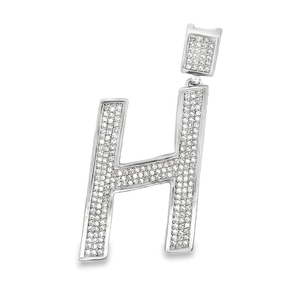 Medium Block Initial Letter White CZ Iced Out Pendant