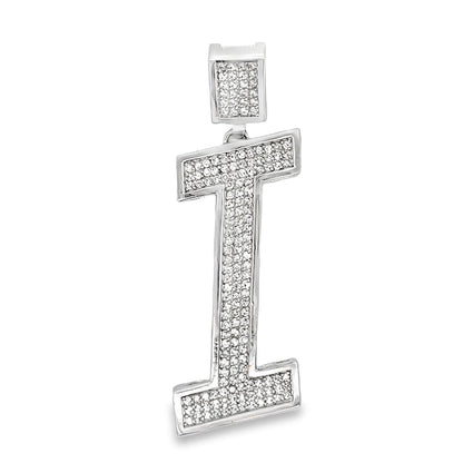 Medium Block Initial Letter White CZ Iced Out Pendant