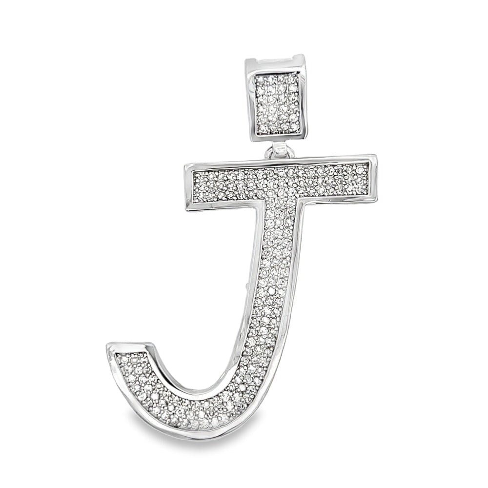 Medium Block Initial Letter White CZ Iced Out Pendant