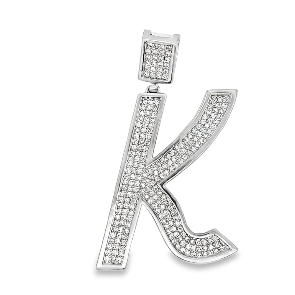 Medium Block Initial Letter White CZ Iced Out Pendant