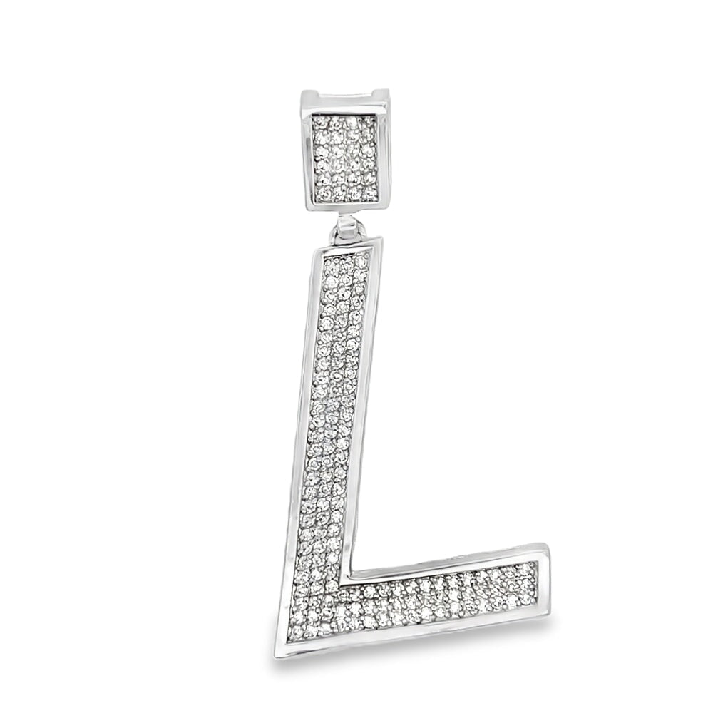 Medium Block Initial Letter White CZ Iced Out Pendant