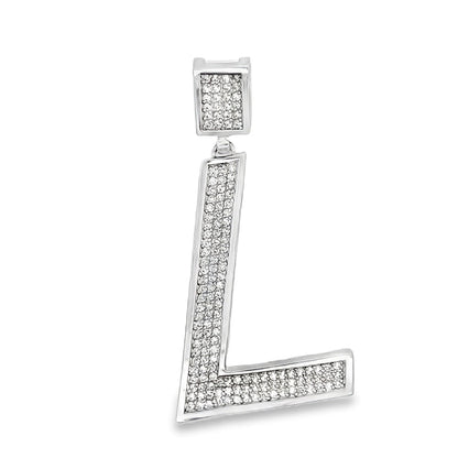 Medium Block Initial Letter White CZ Iced Out Pendant