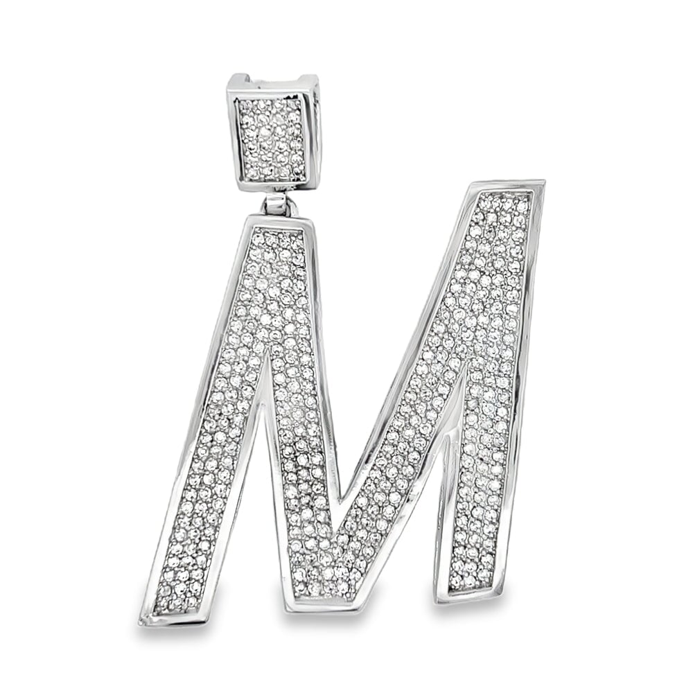 Medium Block Initial Letter White CZ Iced Out Pendant