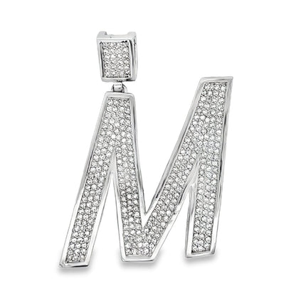 Medium Block Initial Letter White CZ Iced Out Pendant