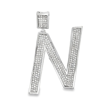 Medium Block Initial Letter White CZ Iced Out Pendant
