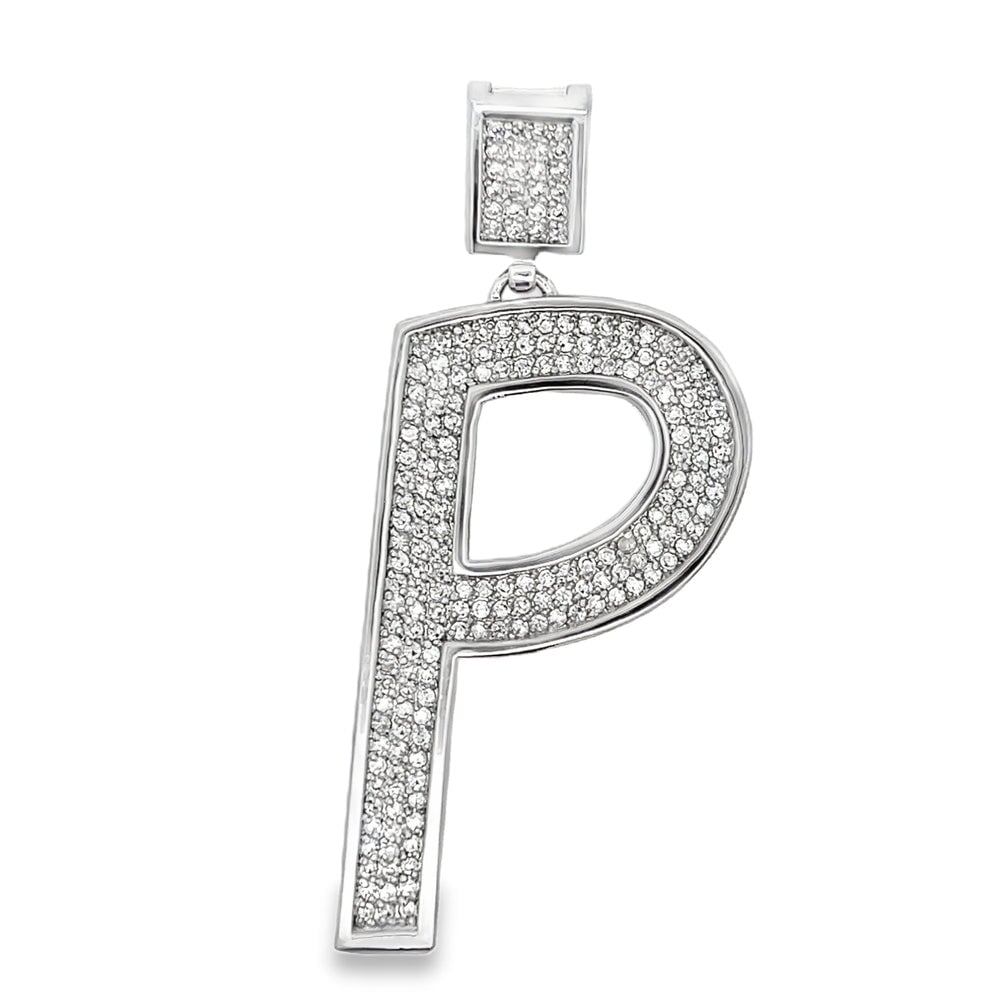 Medium Block Initial Letter White CZ Iced Out Pendant