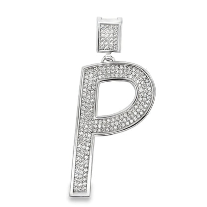 Medium Block Initial Letter White CZ Iced Out Pendant