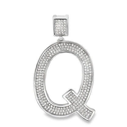 Medium Block Initial Letter White CZ Iced Out Pendant