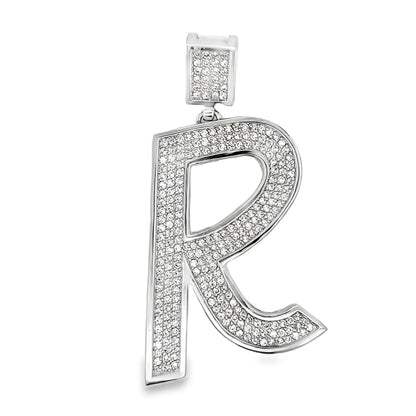 Medium Block Initial Letter White CZ Iced Out Pendant