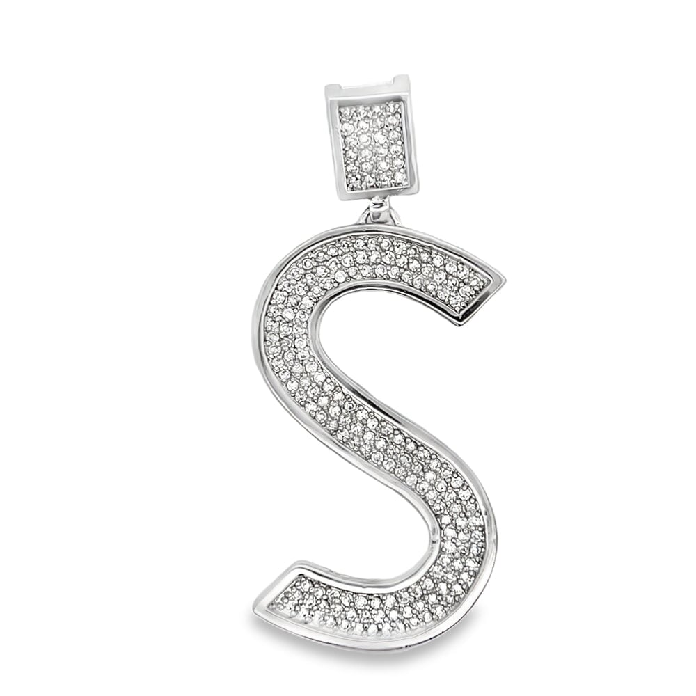 Medium Block Initial Letter White CZ Iced Out Pendant