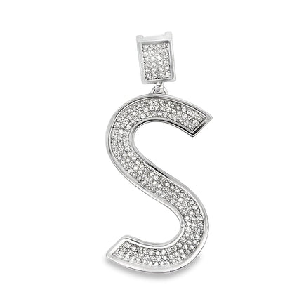 Medium Block Initial Letter White CZ Iced Out Pendant