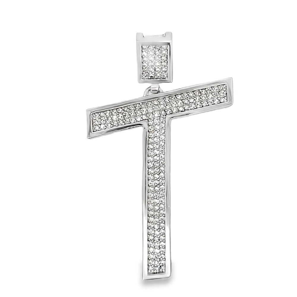 Medium Block Initial Letter White CZ Iced Out Pendant