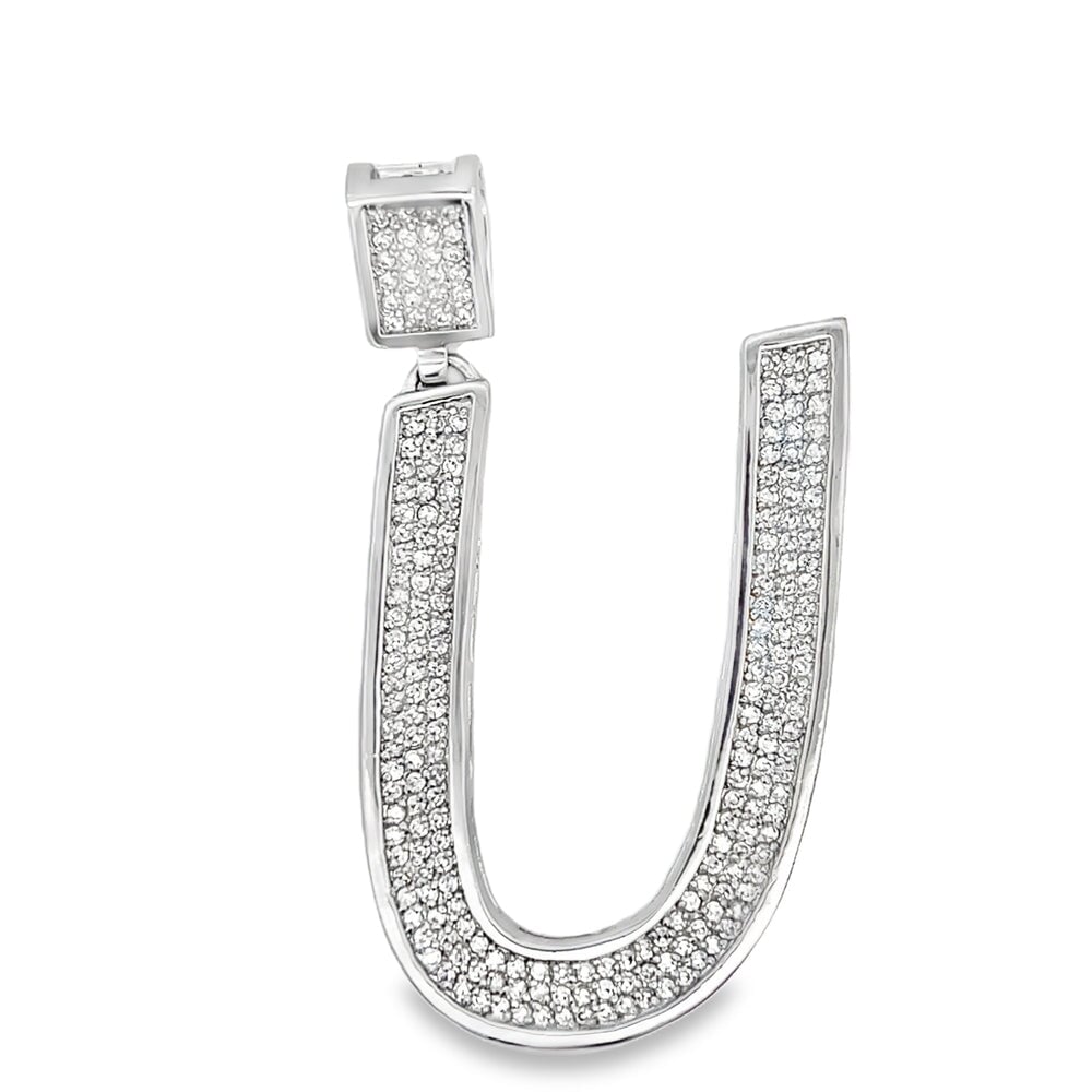 Medium Block Initial Letter White CZ Iced Out Pendant