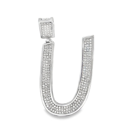 Medium Block Initial Letter White CZ Iced Out Pendant