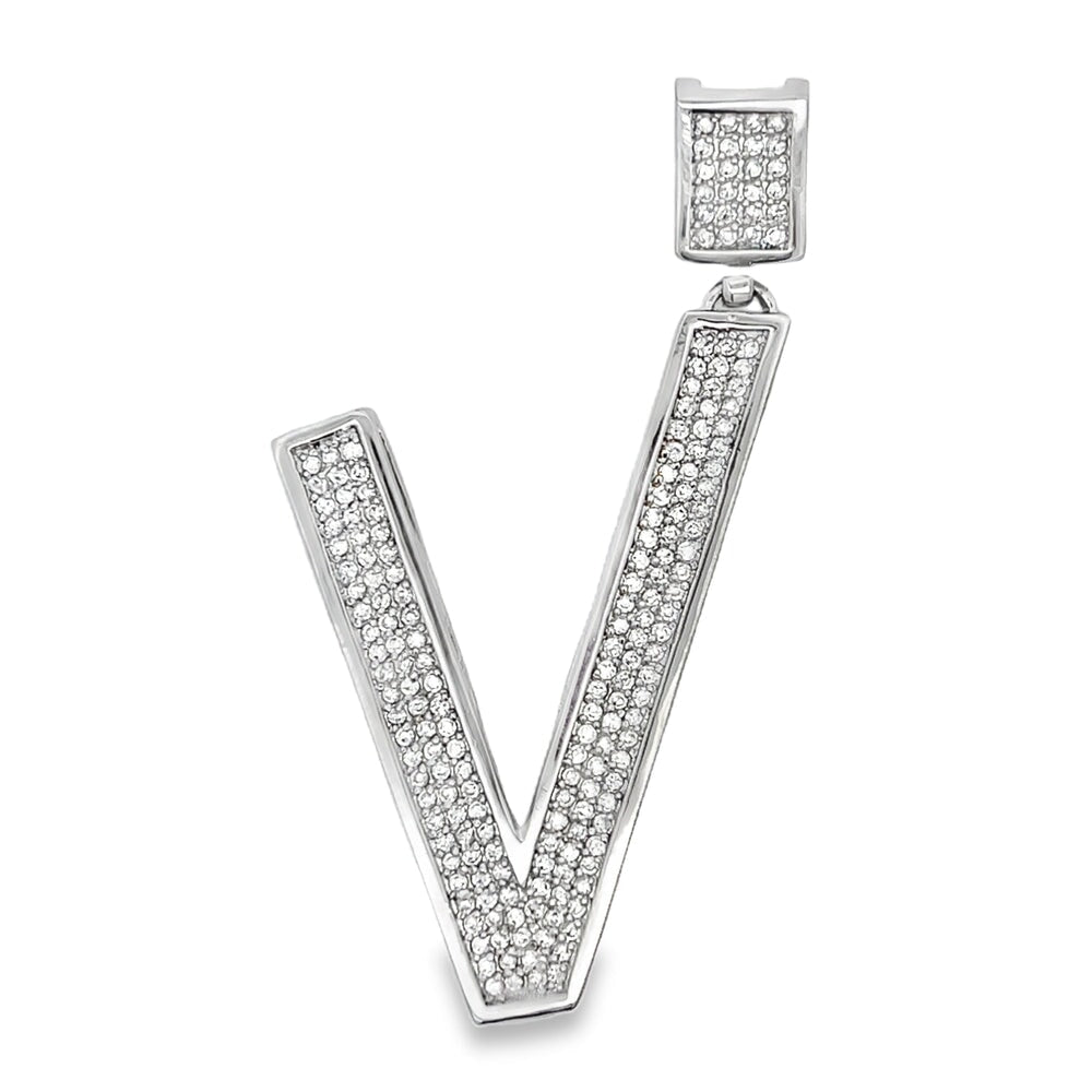 Medium Block Initial Letter White CZ Iced Out Pendant