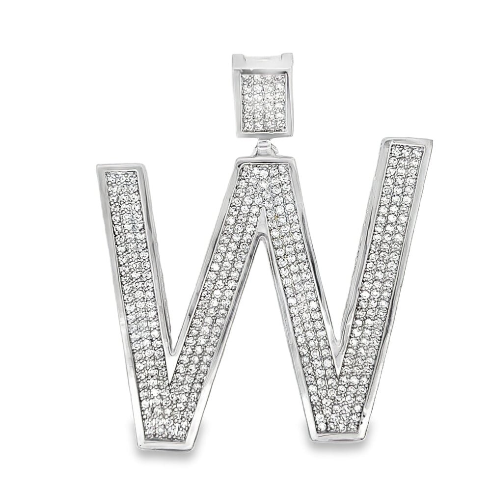 Medium Block Initial Letter White CZ Iced Out Pendant