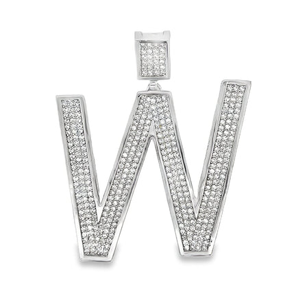 Medium Block Initial Letter White CZ Iced Out Pendant