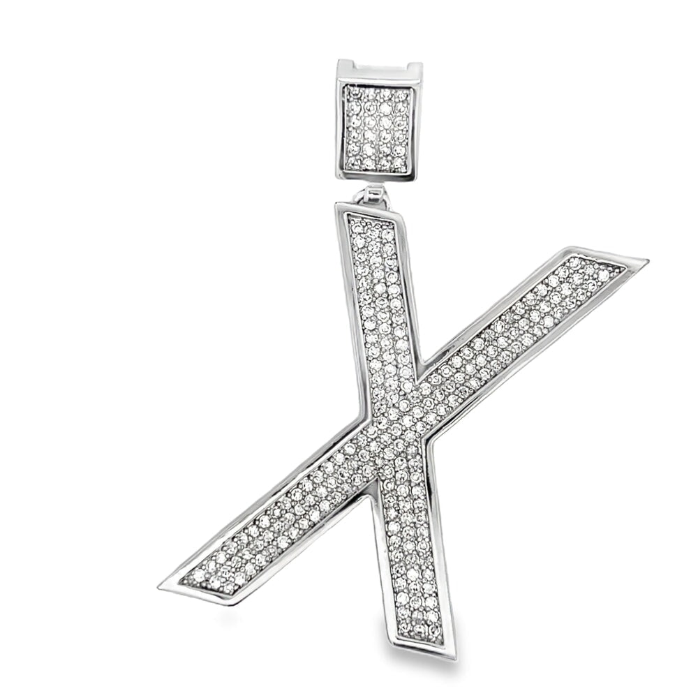 Medium Block Initial Letter White CZ Iced Out Pendant