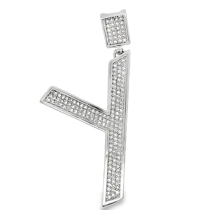 Medium Block Initial Letter White CZ Iced Out Pendant