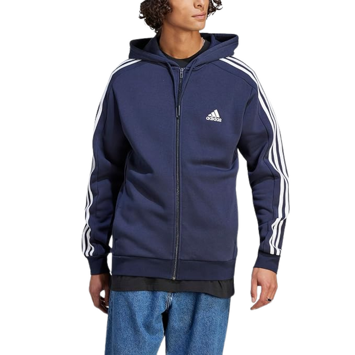 Adidas Men's Essentials Fleece 3-Stripes Full-Zip Hoodie Navy GK9033