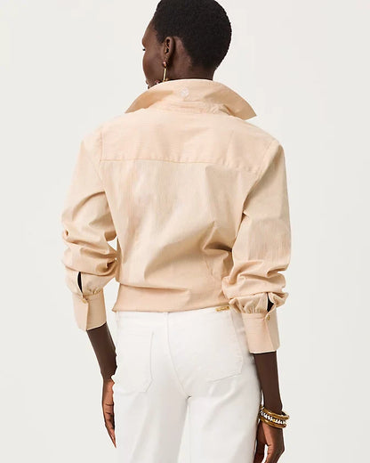 The Lilly Shirt (Iced Latte Mirror Shirting Stripe)